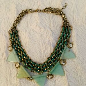 Vintage Gold-Tone Multi-Chain Necklace with Green Triangle Pendants